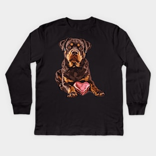Valentine Rottweiler Shaped Chocolate Kids Long Sleeve T-Shirt